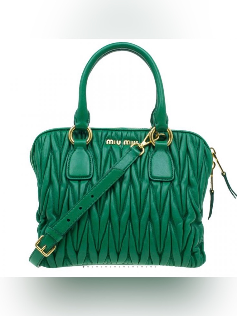 Miu Miu Green Matelasse Leather Small
Bauletto Top Handle Bag